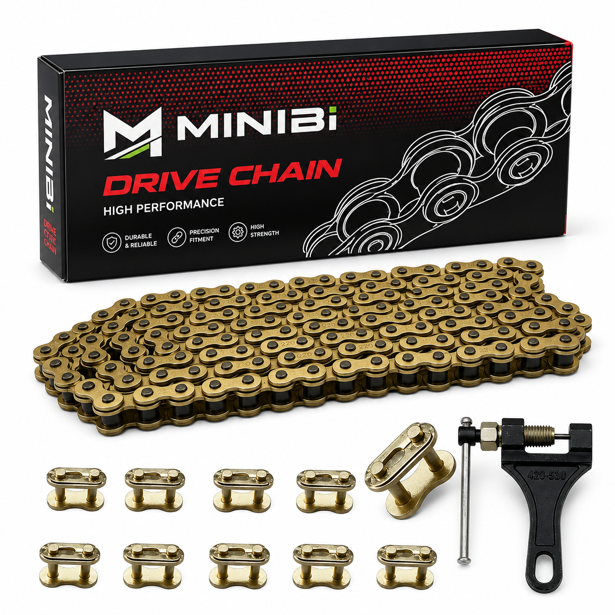 MINIBI Heavy-Duty Motorcycle Drive Chain Kit with Breaker Tool